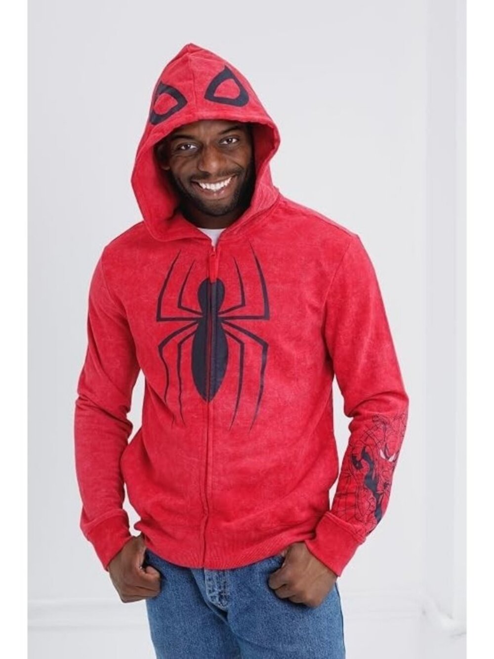 NEW Marvel Spider-Man Fleece Zip-Up Hoodie Sweater Cosplay Red Men's Size MEDIUM - Picture 2 of 6